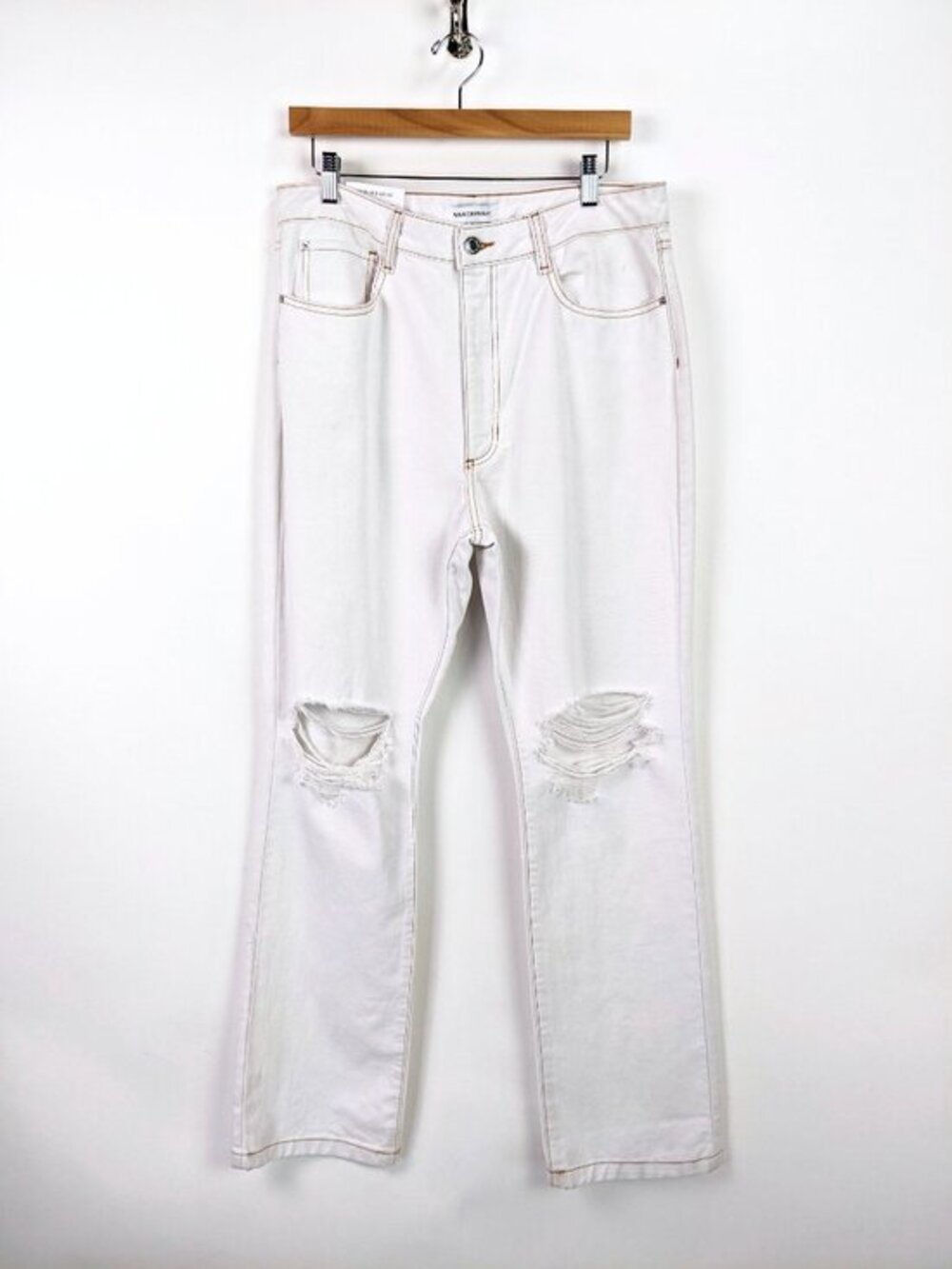 WeWoreWhat Womens High Rise Straight Leg Distressed Jeans in White Size 32
